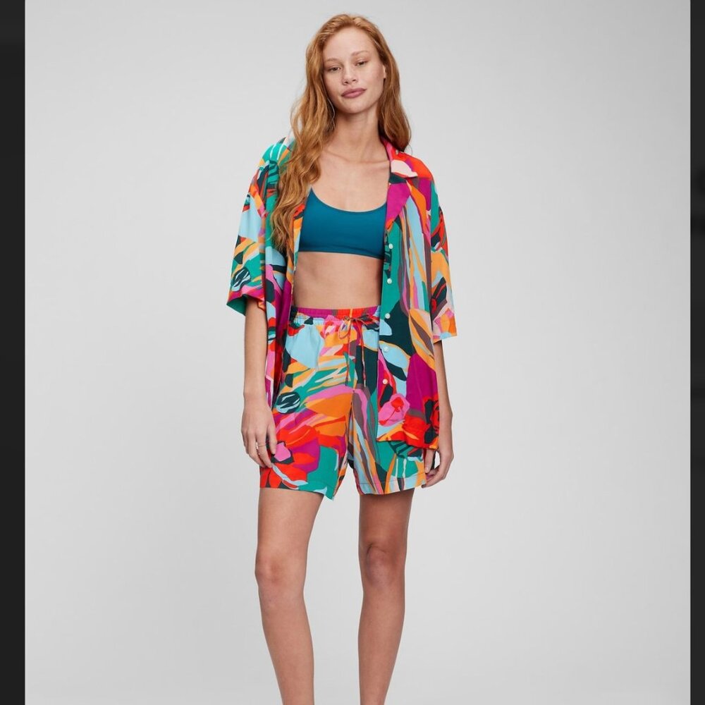 GAP High Rise Crepe Pull On Shorts Floral XS Petite